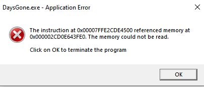the instruction at 0x00000 referenced memory at 0x00000. the memory could not be read