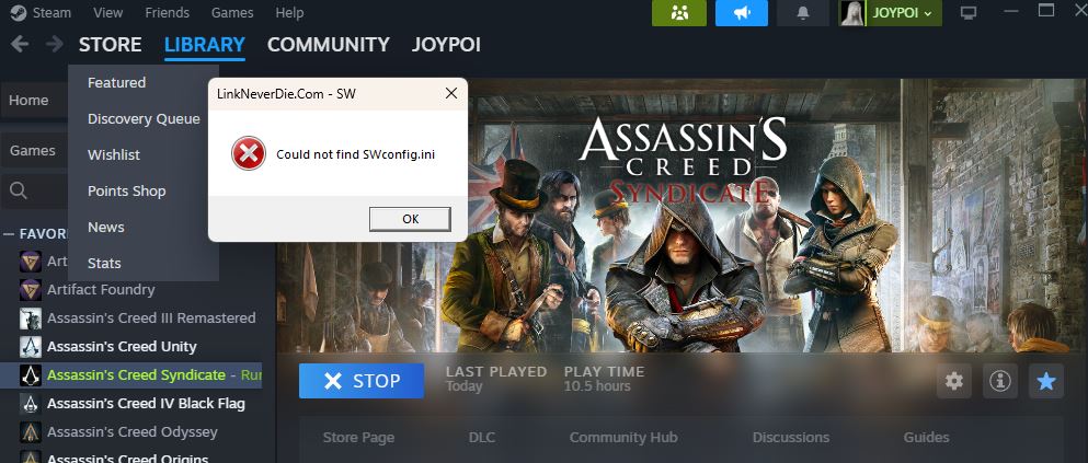 Lỗi “Could not find SWconfig.ini” Steam fix Dlc Unlocker Assassin’s Creed Syndicate 