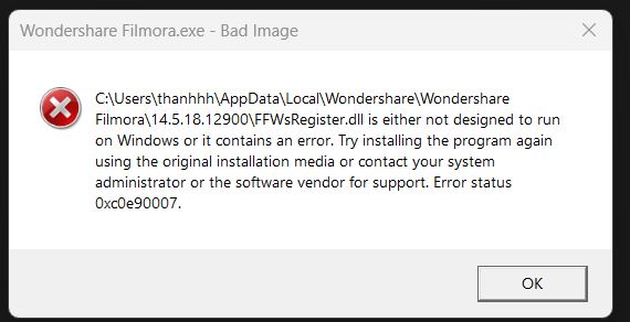 Lỗi khi chạy file setup Lỗi khi chạy file setup