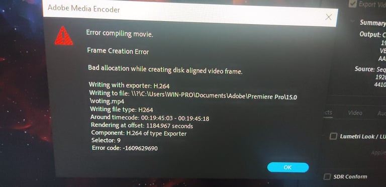 Lỗi xuất Media của định dạng H264 trong Adobe Premiere Pro 2021