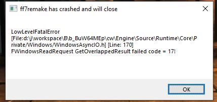 Lỗi crash game ff7remake