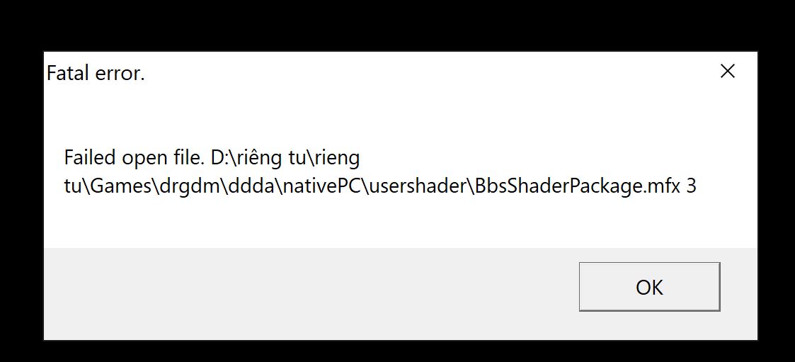 lỗi fail open to file BbsShaderPackage.mfx