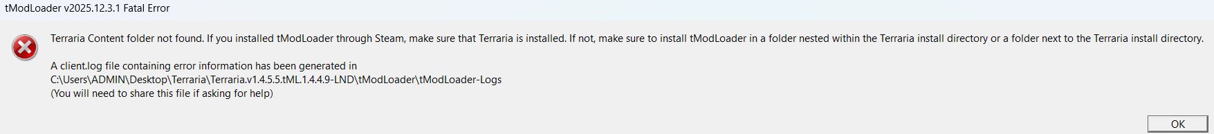 Lỗi tmodloader onlinesteam không tìm thấy đường dẫn dù thư mục đã đúng Lỗi tmodloader onlinesteam không tìm thấy đường dẫn dù thư mục đã đúng