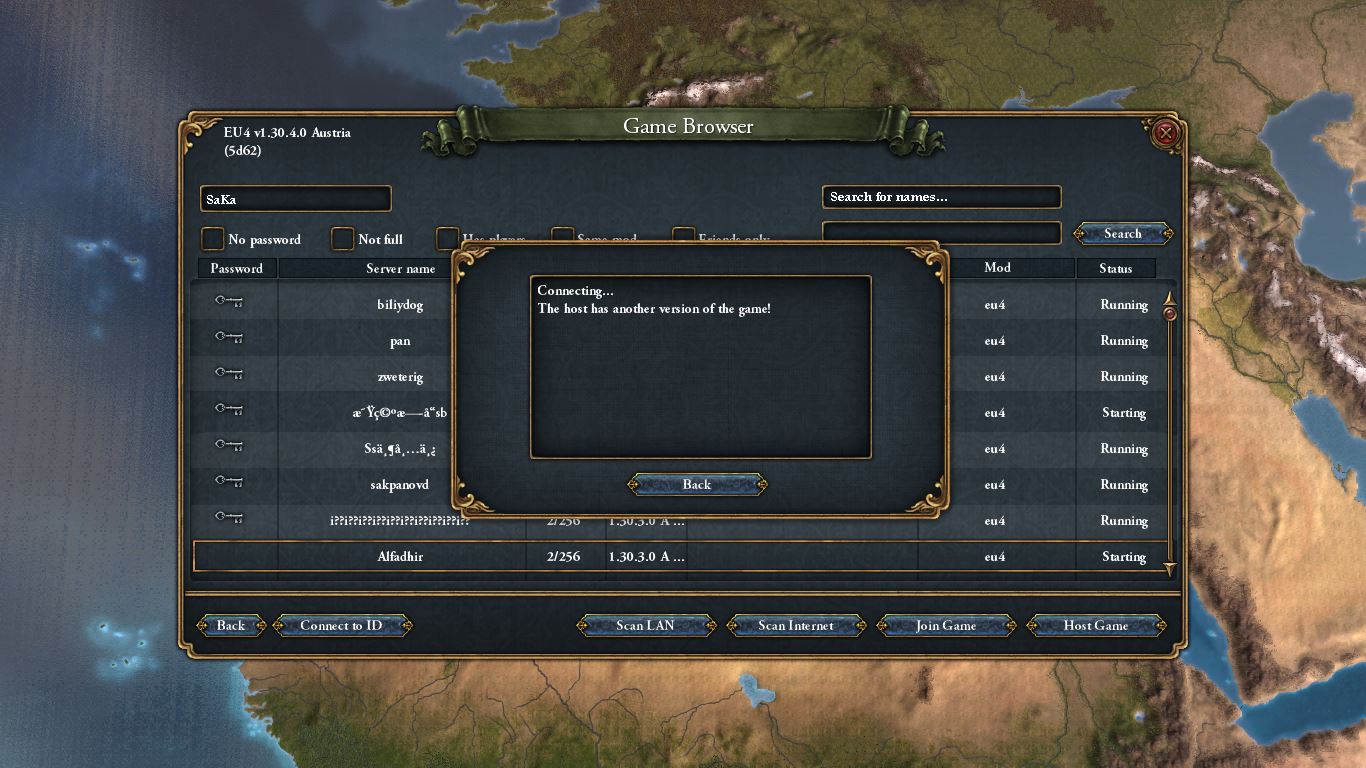 EU4 lỗi the host has another version of the game