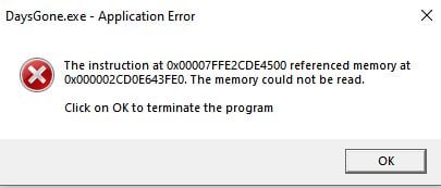 the instruction at 0x00000 referenced memory at 0x00000. the memory could not be read