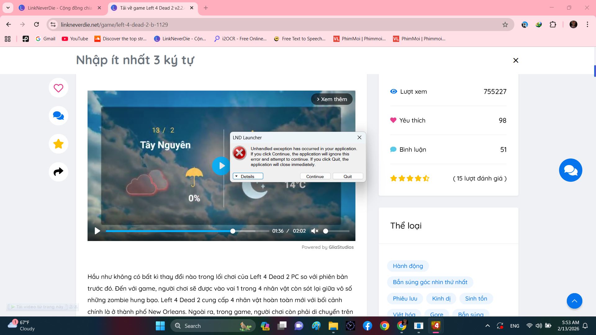 Lỗi khi mở game Lỗi khi mở game