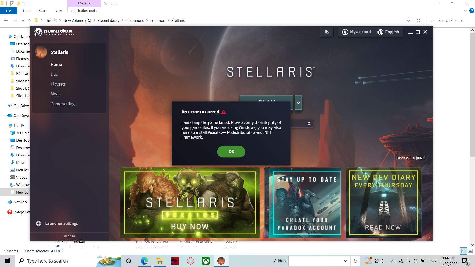 DLC unlocker của Stellaris v3.5.3 bị lỗi