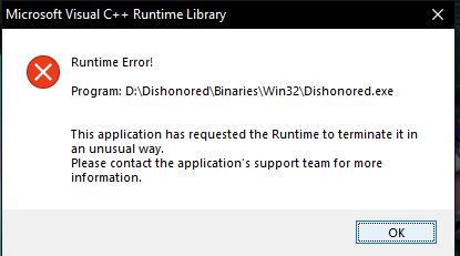 Dishornored DE lỗi Runtime Library