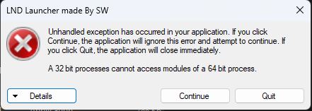 lỗi 32 bit processes cannot access modules of a 64 bit process