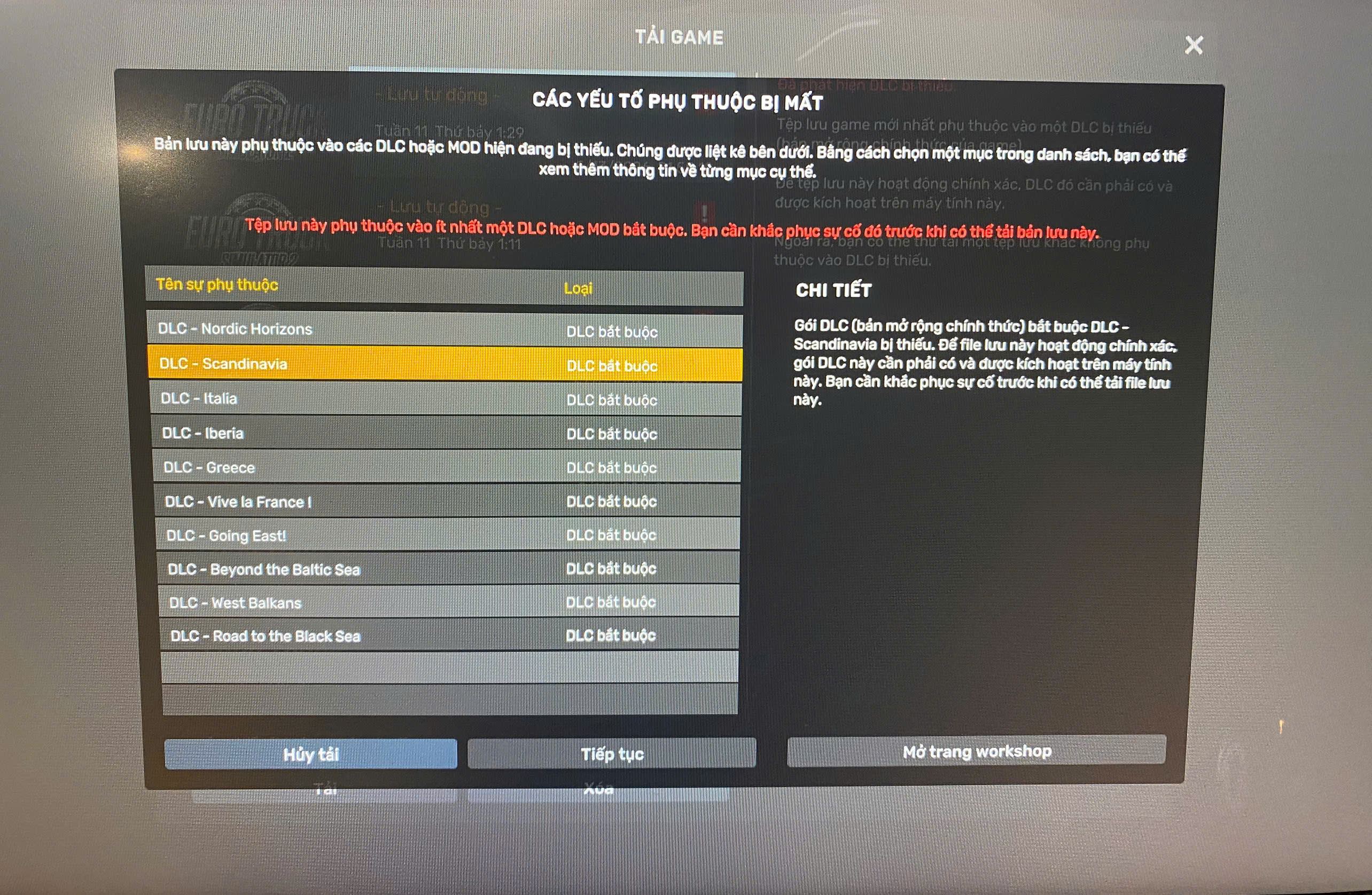 DLC Unlocker của game Euro Truck Simulator 2 bản 1.59.1.3 bị thiếu DLC 