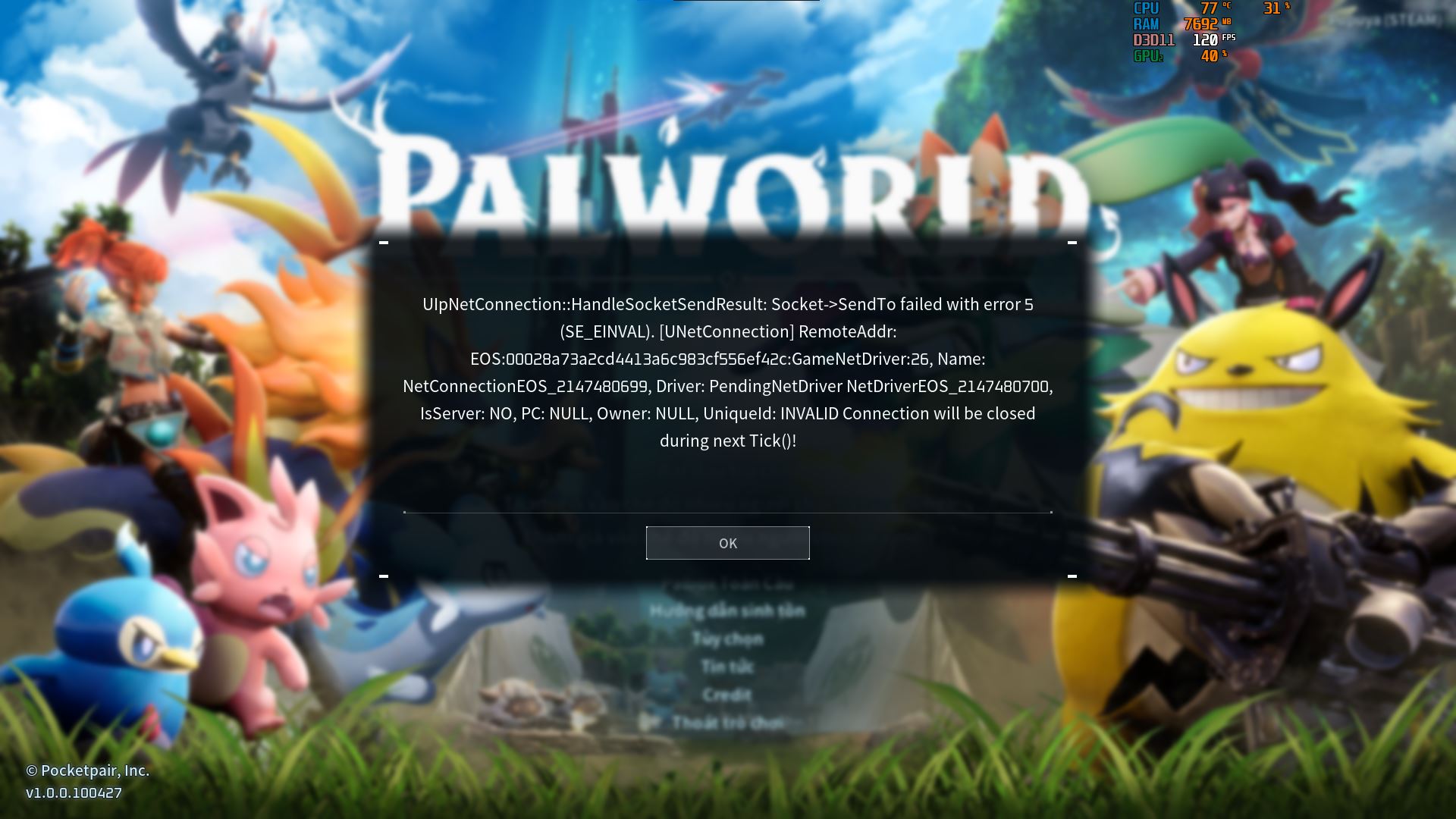 Palworld v1.0 lỗi khi connect đến server bạn bè qua code invite