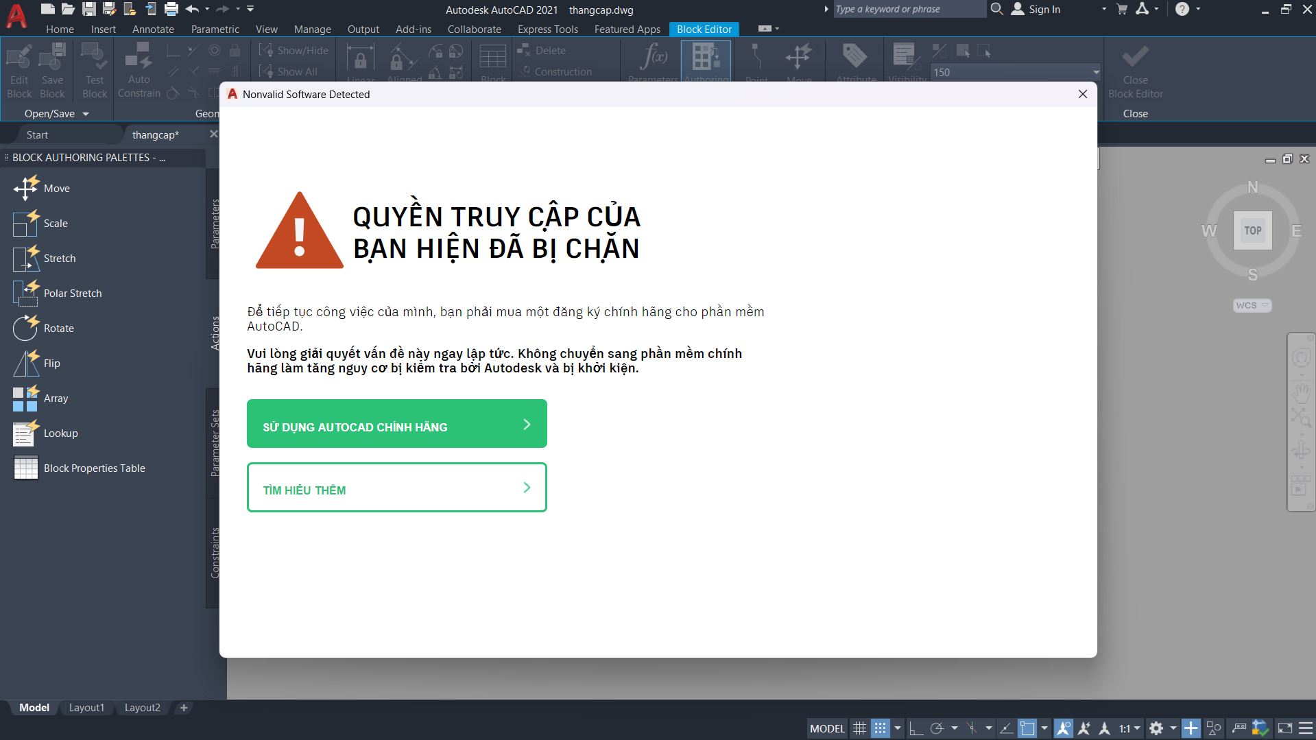 Autodesk AutoCAD 2021 yêu cầu giấy phép không hợp lệ