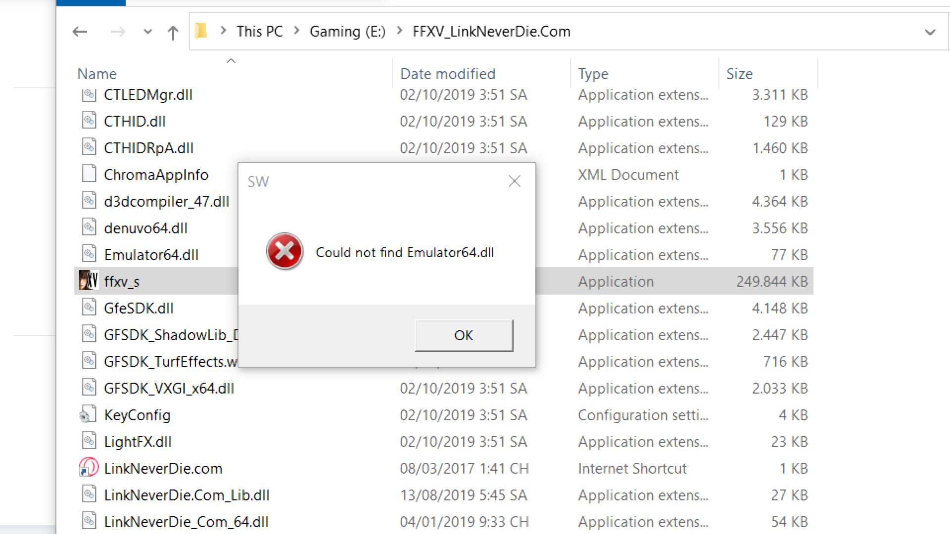 Lỗi Emulator64 của FFXV