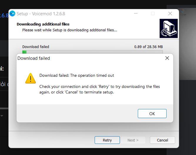 Lỗi setup voicemod timed out