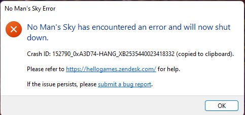 no man sky crash game liên tục 
