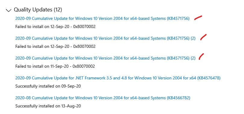 Cập nhật thất bại Cumulative Update tháng 9 cho Windows 10