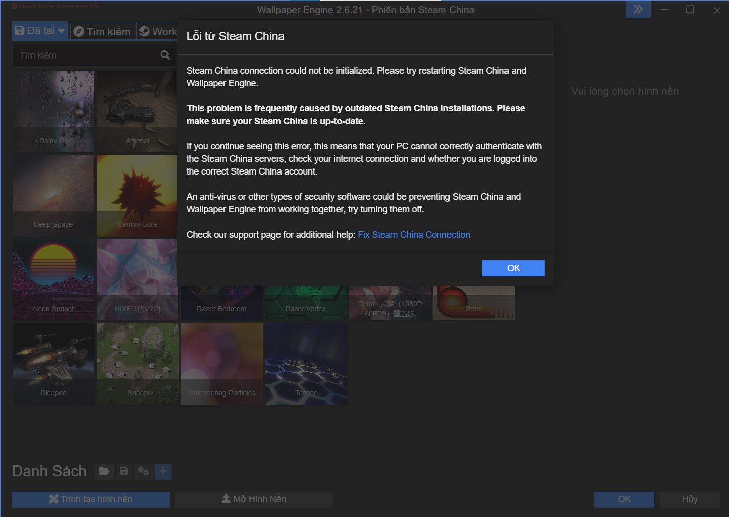 Lỗi Steam China WallPaper Engine, làm thế nào để fix ạ Lỗi Steam China WallPaper Engine, làm thế nào để fix ạ
