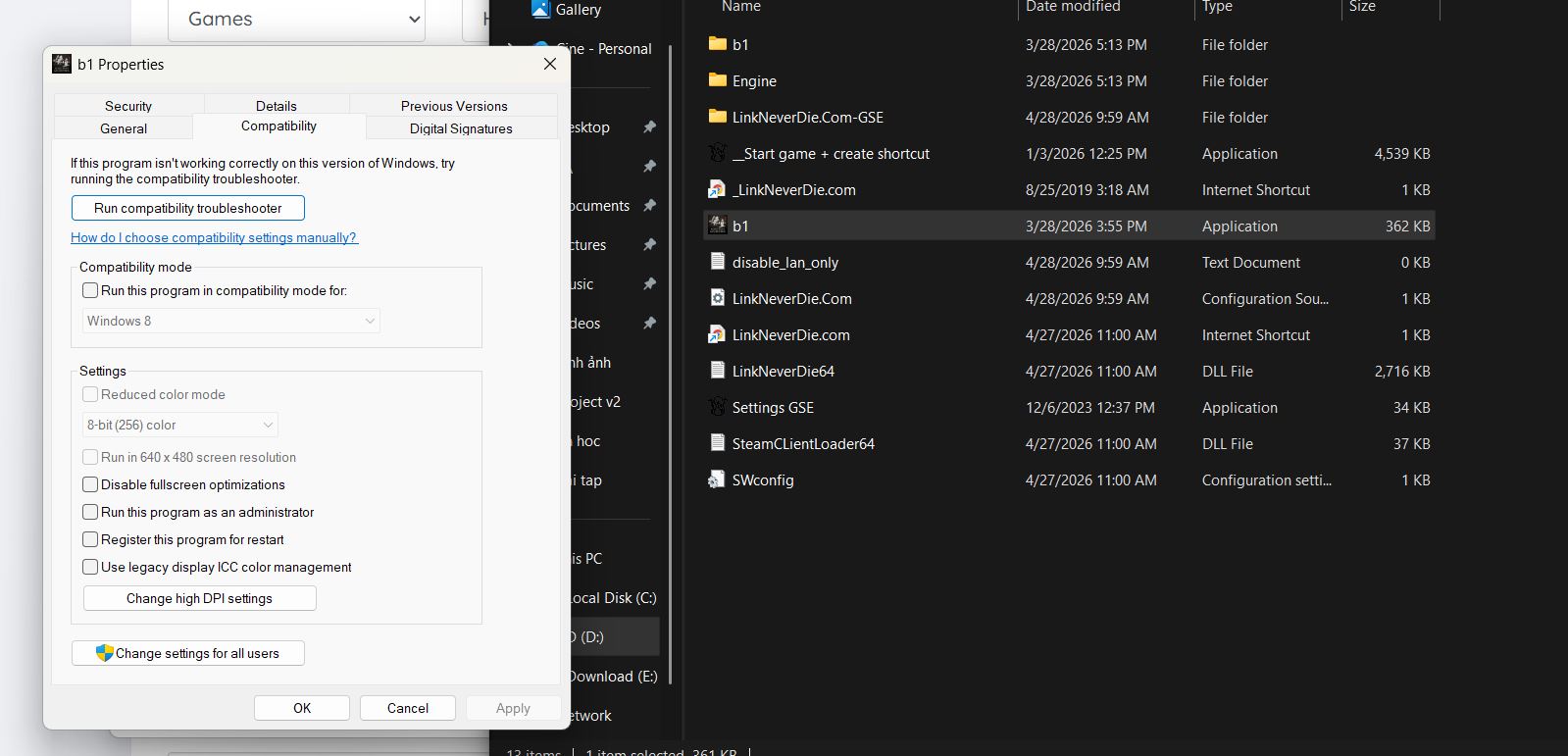 không mở được game dù đã chạy file start + create shortcut