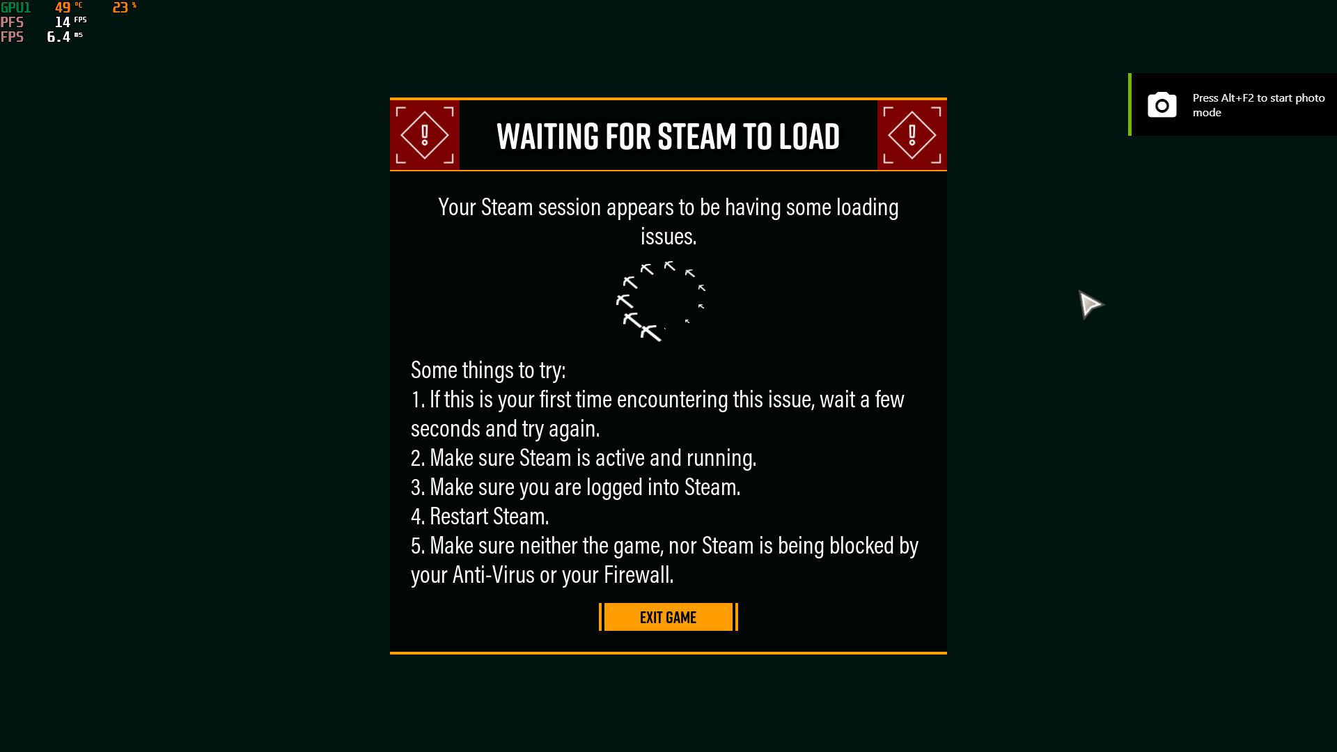 bị lỗi Waiting for steam to load