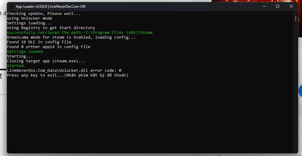 DLC không hoạt động. Báo lỗi LinkNeverDie.Com_Data\Unlocker.dll error code: 0