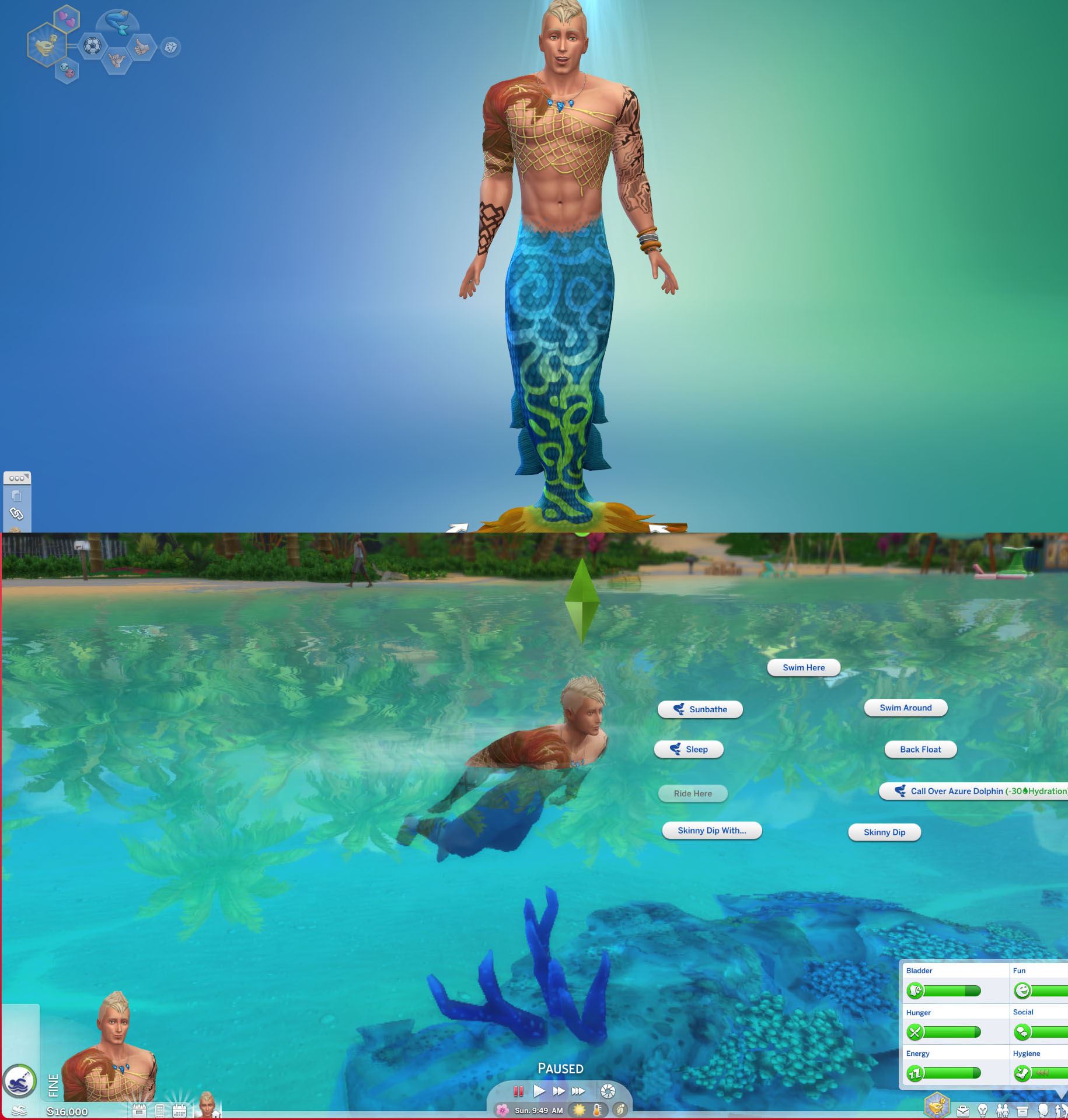 Lỗi phiên bản sims 4 island living -> đuôi người cá không hiện ra khi xuống nước.