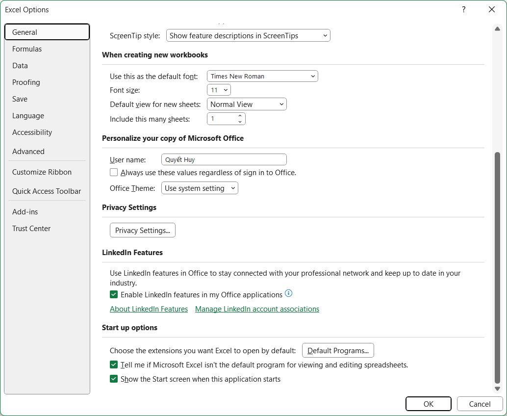 Excel không hiện Start Screen khi khởi động Excel không hiện Start Screen khi khởi động