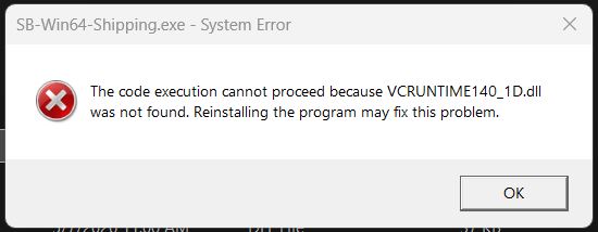 Stellar Blade lỗi vcruntime140D.dll msvcp140d.dll  vcruntime140_1D.dll ucrtbased.dll