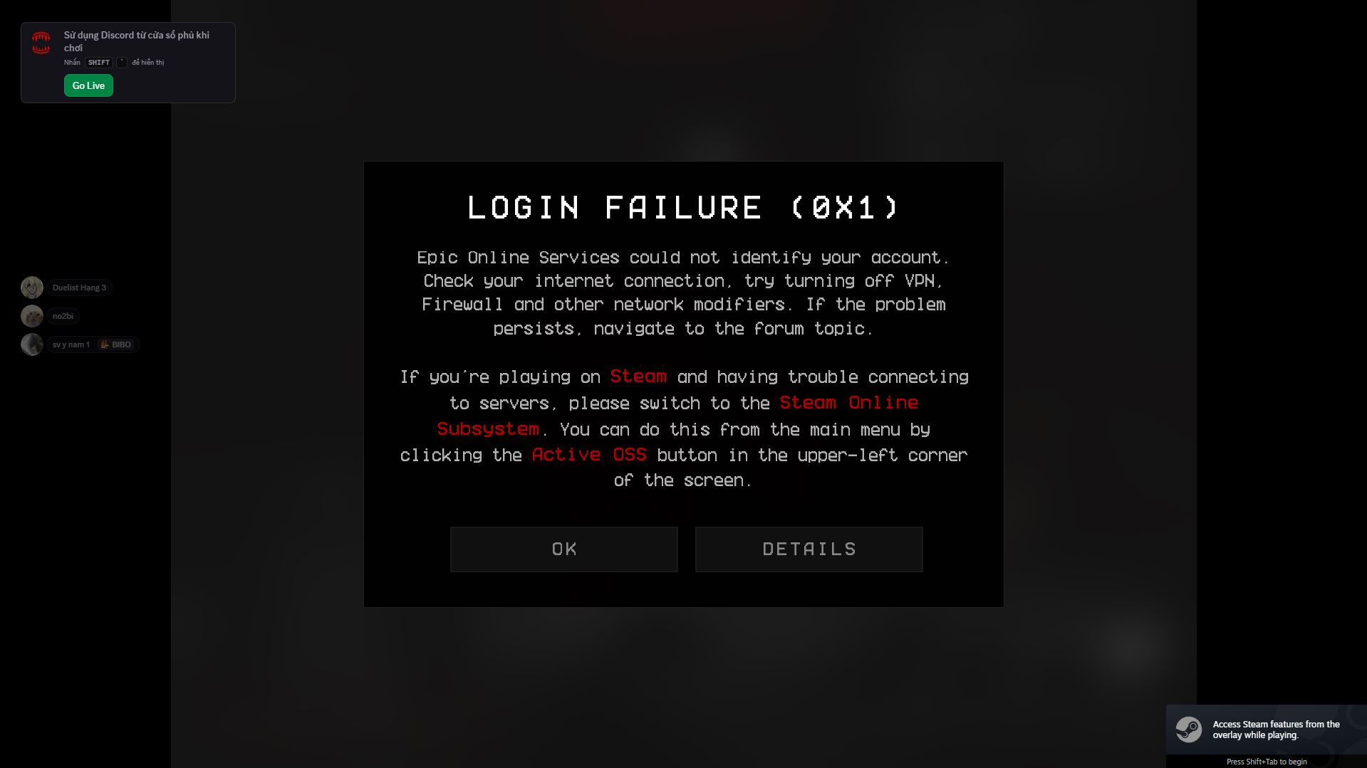 Bị lỗi Login Failure 