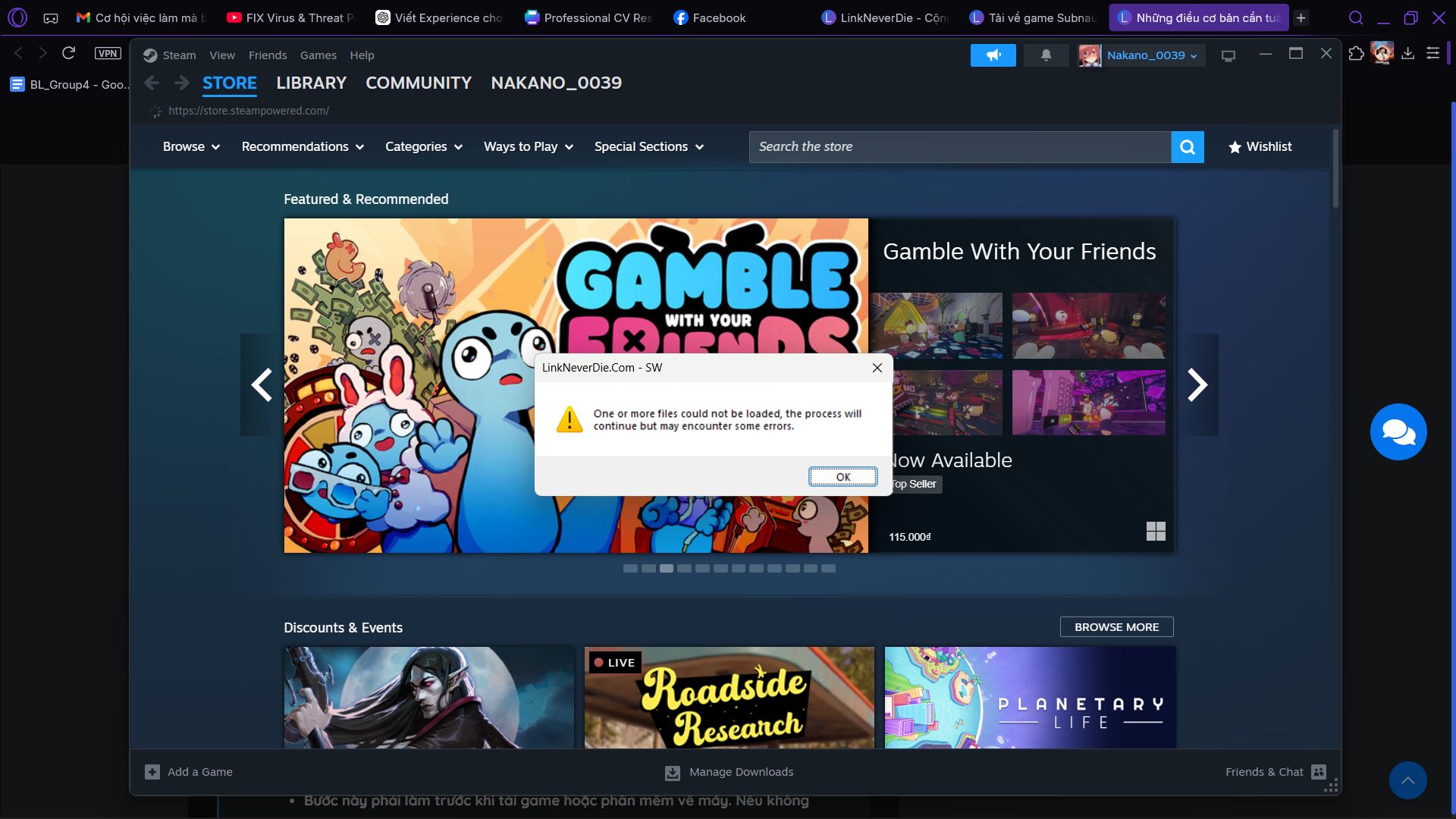Mình bấm vào game thì nó hiện như thế này ạ