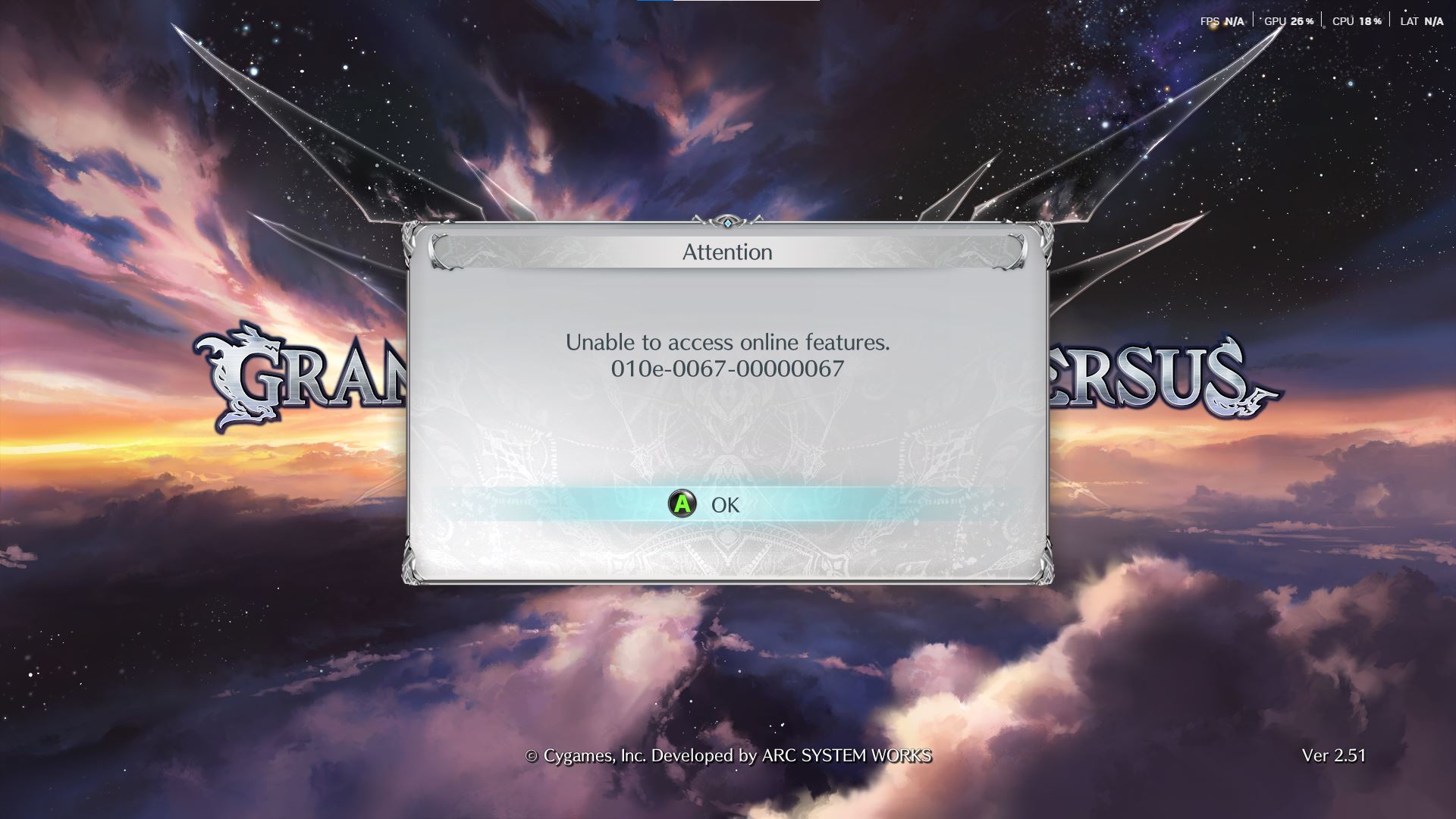 Lỗi truy cập tính năng online 010e-0067-00000067 Granblue Fantasy Versus Rising 2.51 Lỗi truy cập tính năng online 010e-0067-00000067 Granblue Fantasy Versus Rising 2.51