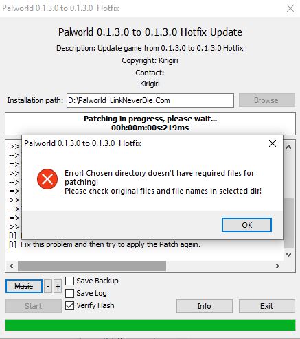  Palworld 0.1.3.0 to 0.1.3.0 Hotfix error