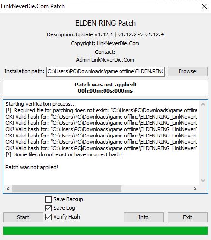 Lỗi Some files do not exist or have incorrect hash! khi update patch Elden Ring